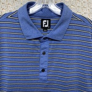 Footjoy FJ  Shirt Mens XL Blue Gray Striped Short Sleeve Performance Golf Polo